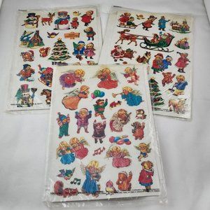 Vintage Christmas Static Cling Window 90s Santa Winter Holiday Decorations Lot